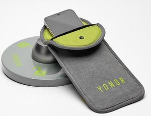 Cell phone in a gray pouch