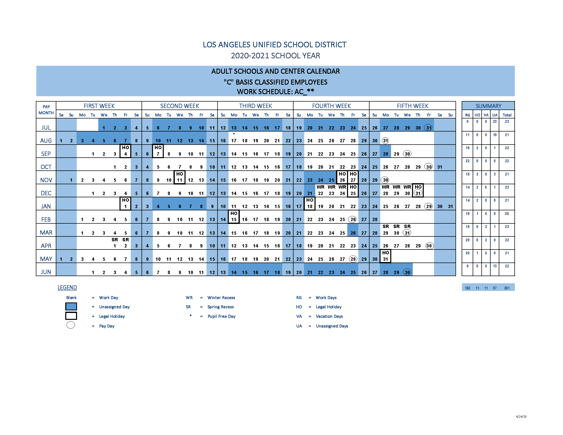 Calendar - Human Resources - Division of Adult and Career Education