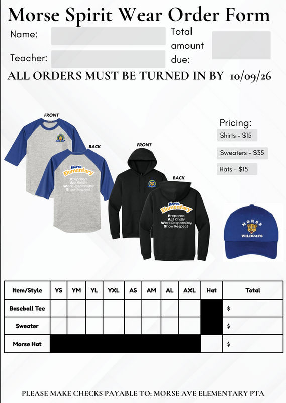 Spirit Wear Orders Due October 9