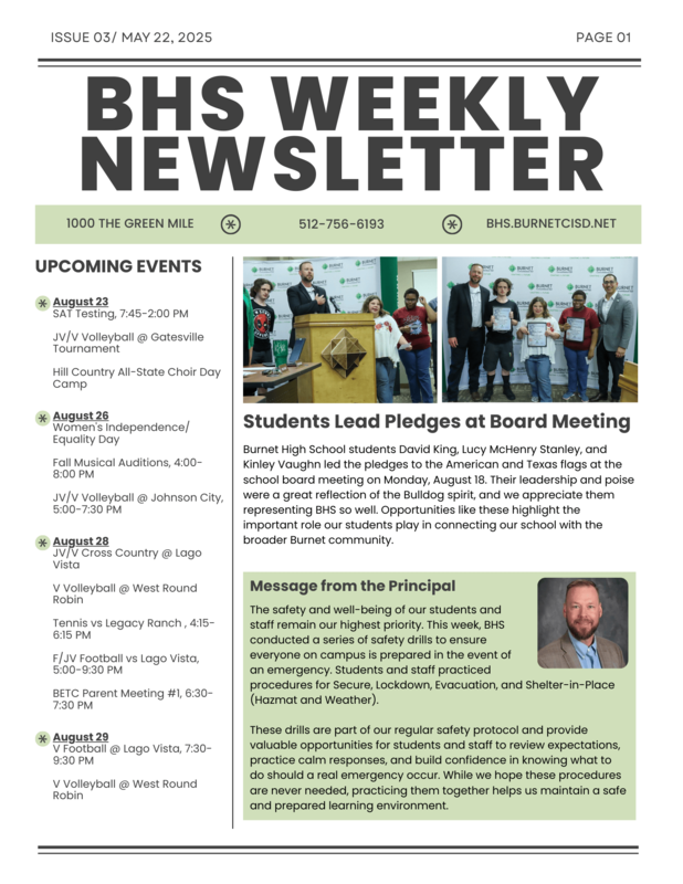 BHS Weekly Newsletter 8/22/25