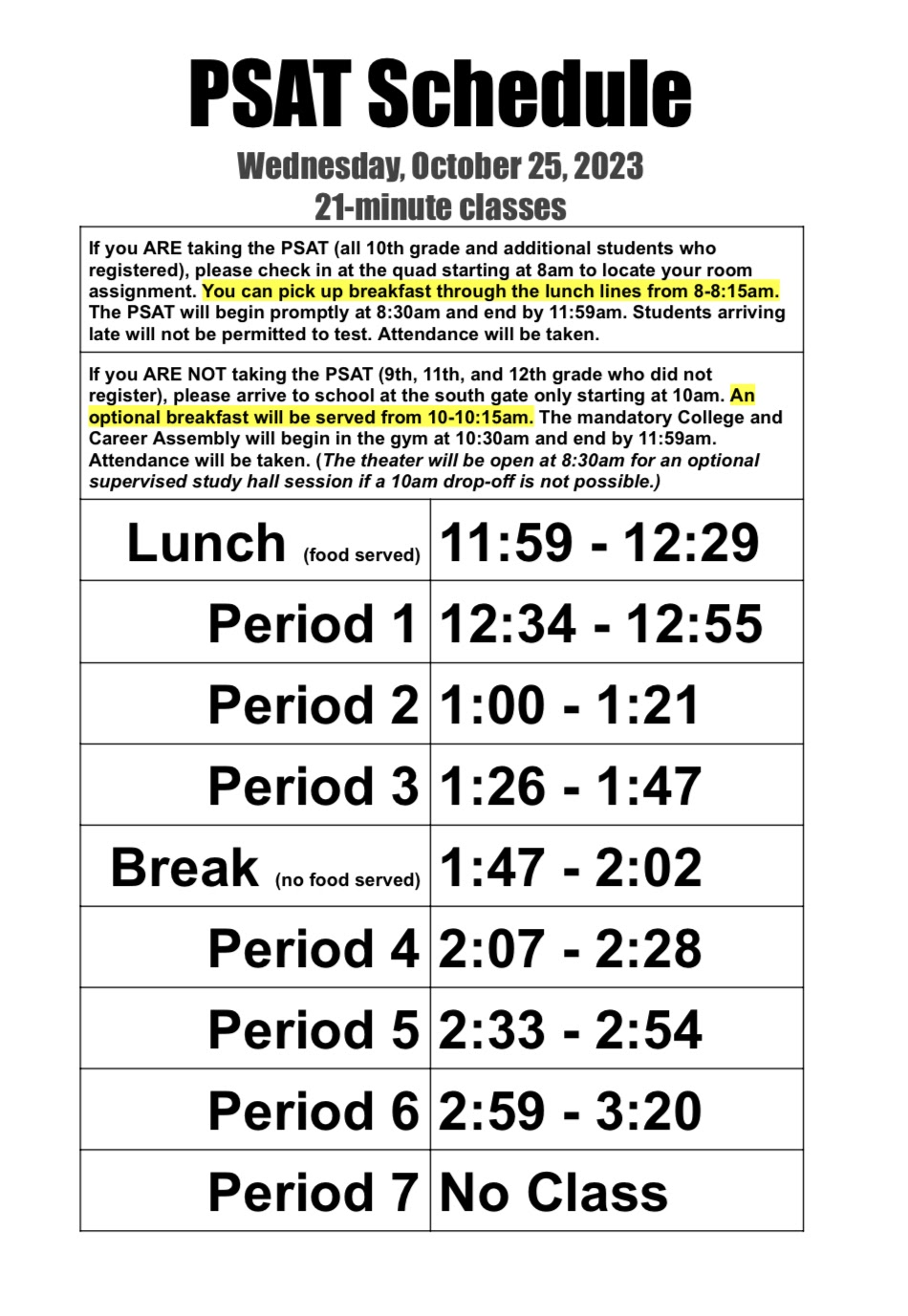 PSAT 10/25 - Special Schedule - Click for more information | Cerritos High  School