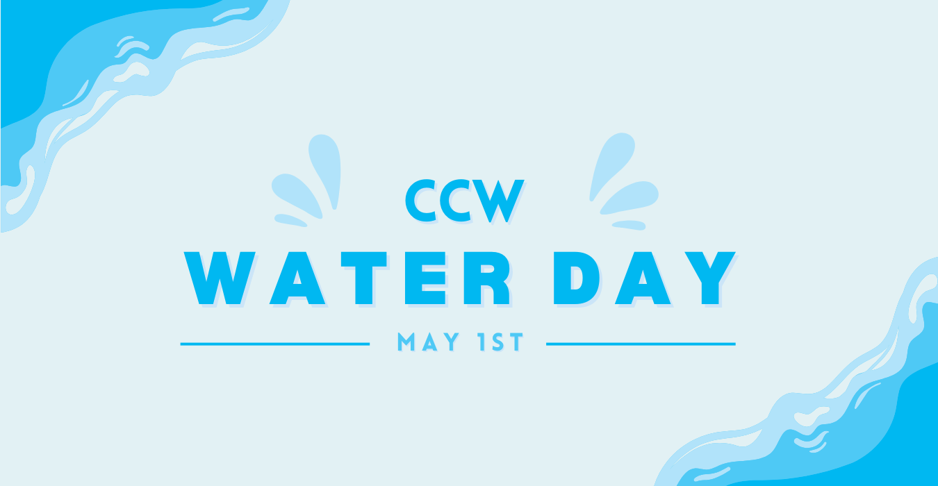 Text promoting 'Water Day' on May 1st with blue water-themed design.