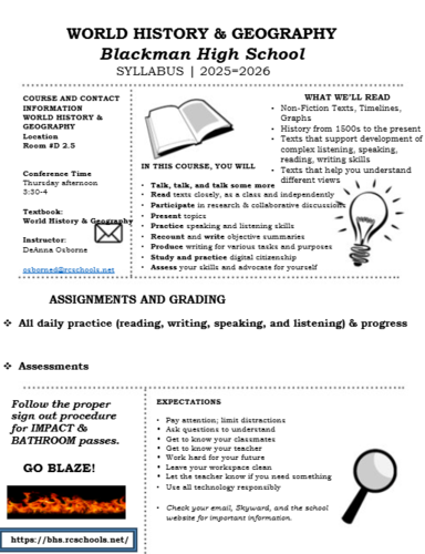World History and Geography Syllabus - overview and expectations
