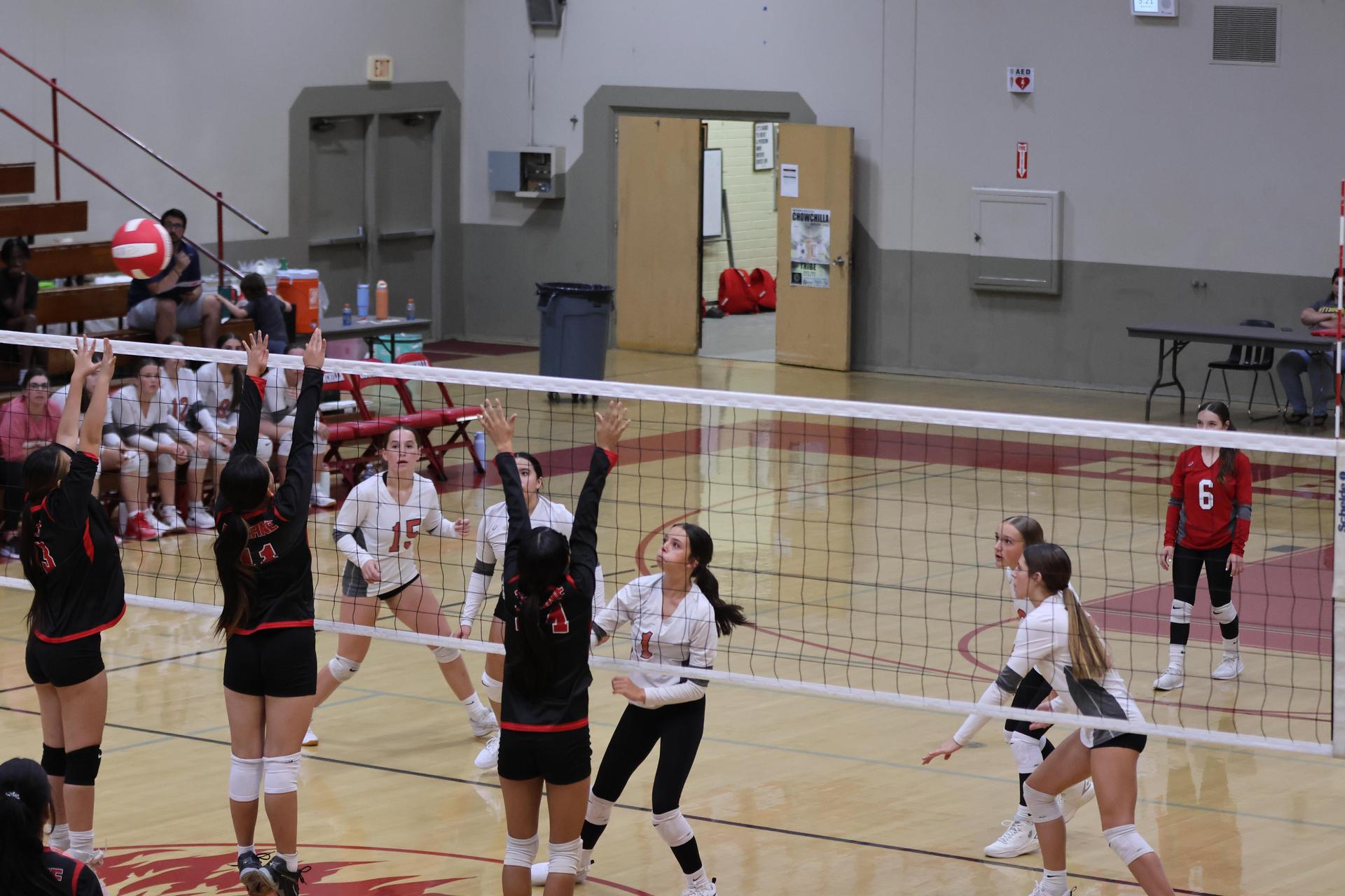 junior varsity girls playing volleyball 121