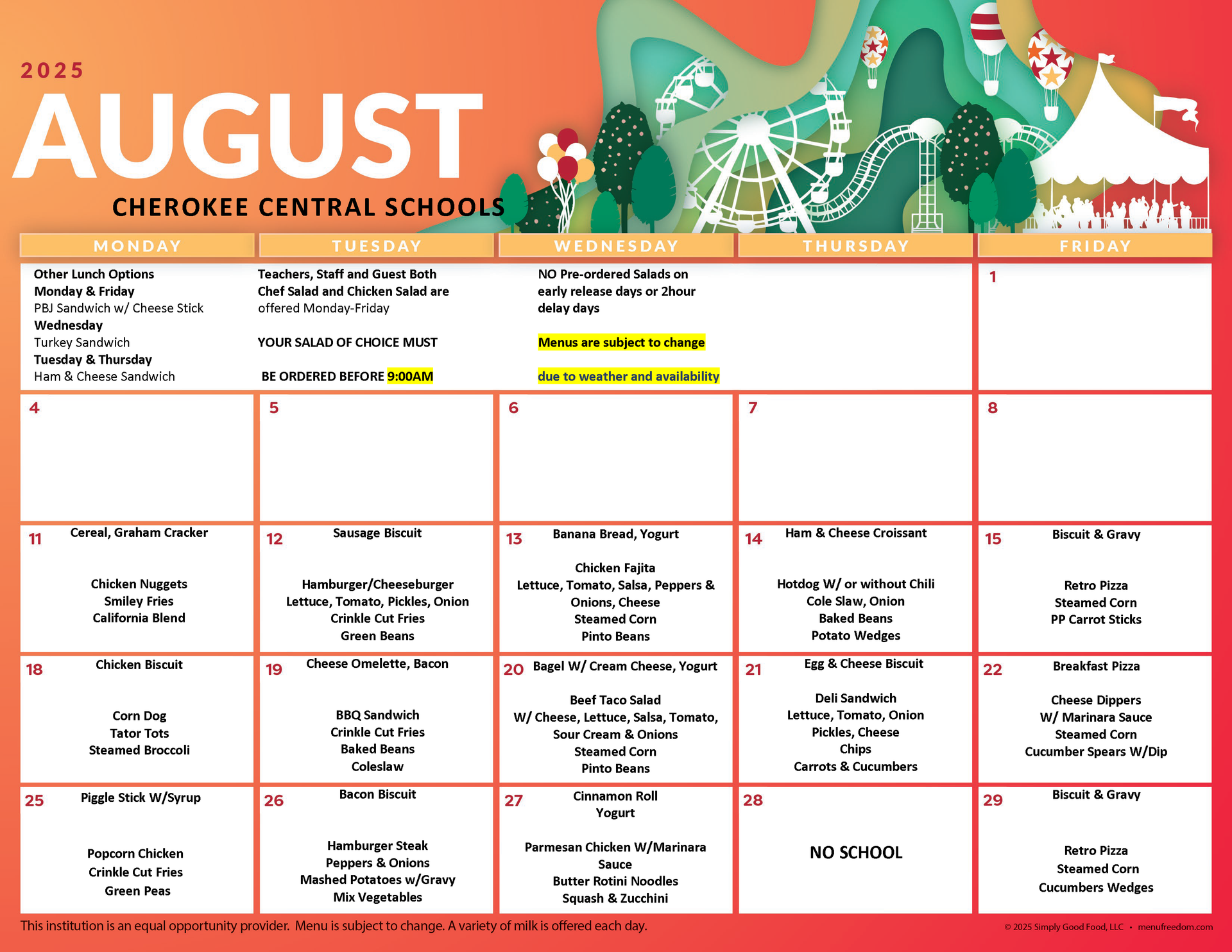 August Menu
