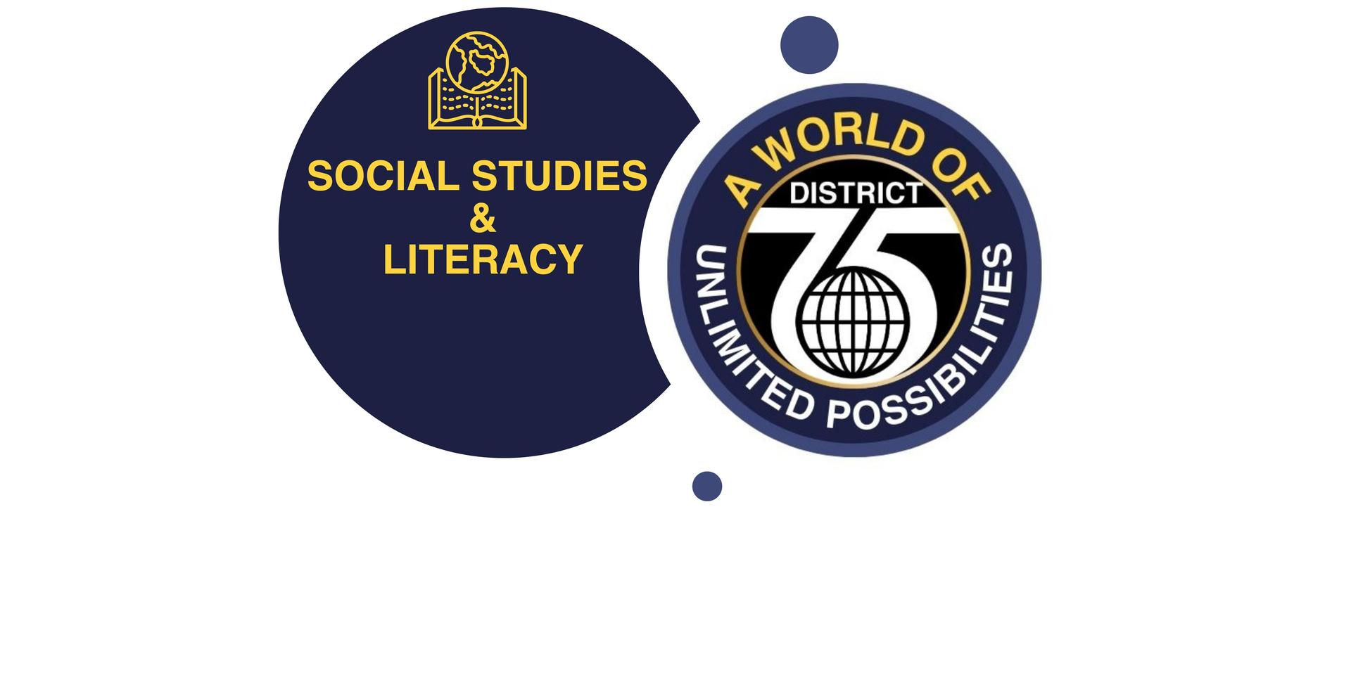 gold blue black white social studies and literacy banner