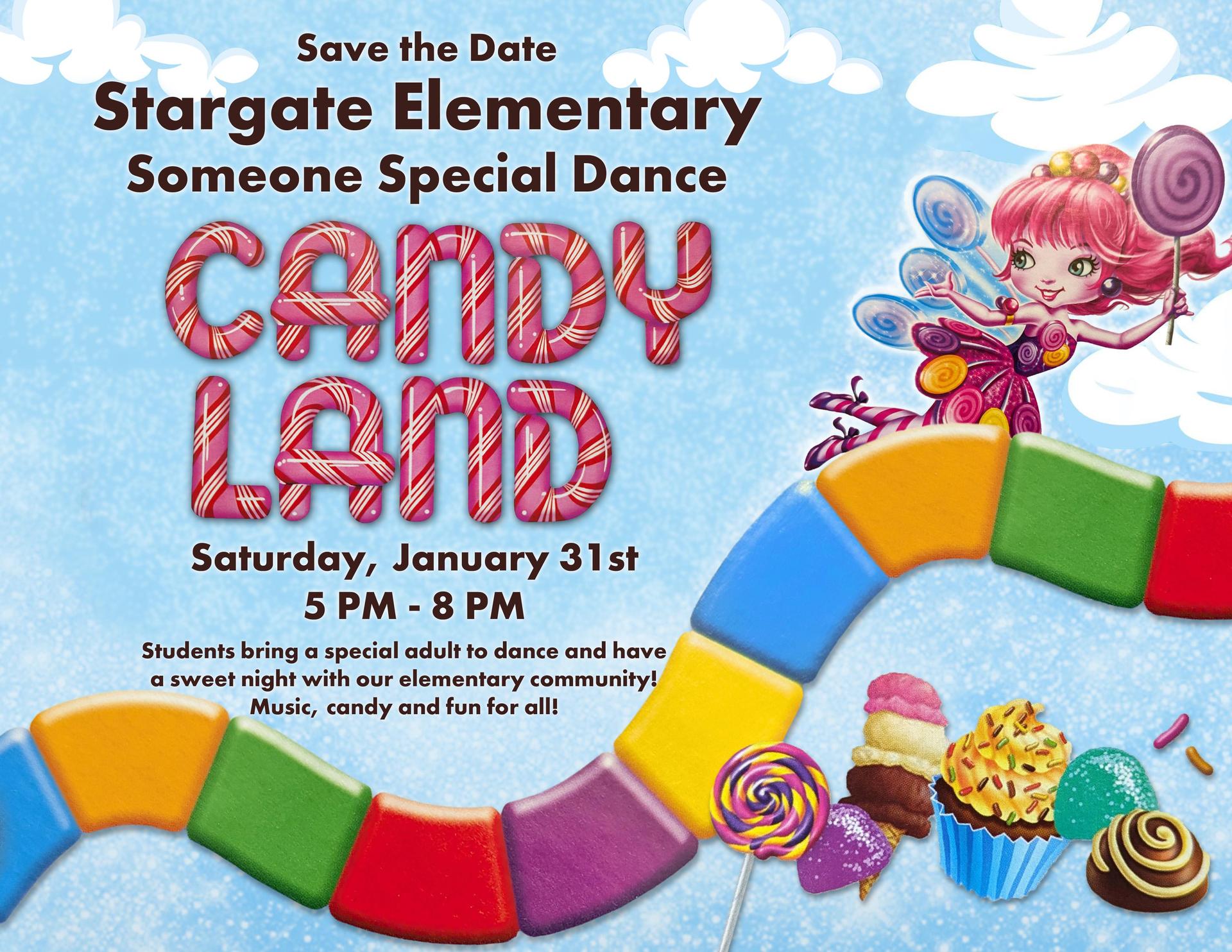 Elementary Dance flyer with Candy Land theme