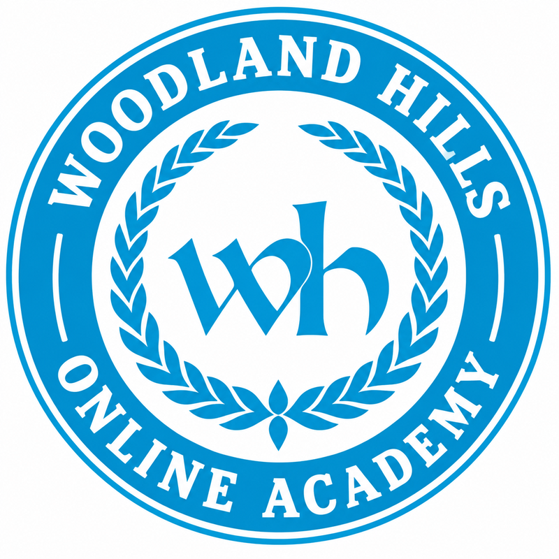 Woodland Hills logo with Onlune Academy around it