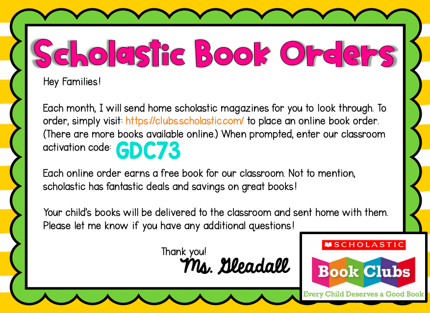 Scholastic Book Club info – Jessica Gleadall – Walter Hill Elementary School