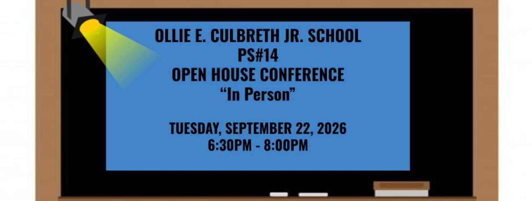 A school event announcement on a blackboard with a spotlight effect.