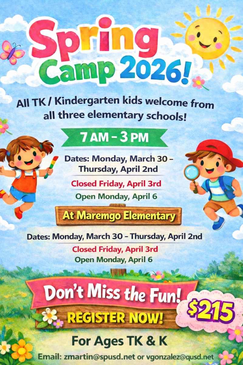 SPUSD KinderCare:  TK / Kindergarten Spring Camp 2026 - Mar. 30 - Apr. 2, Apr. 6 Featured Photo