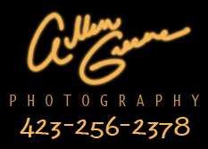 A graphic of the Allen Greene photography contact information.