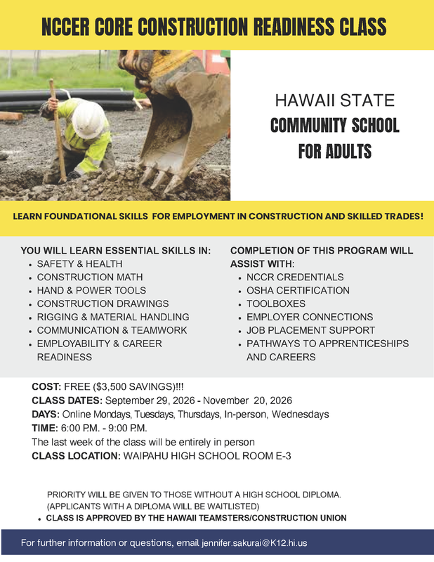 NCCR  Core Construction Readiness Class Flyer