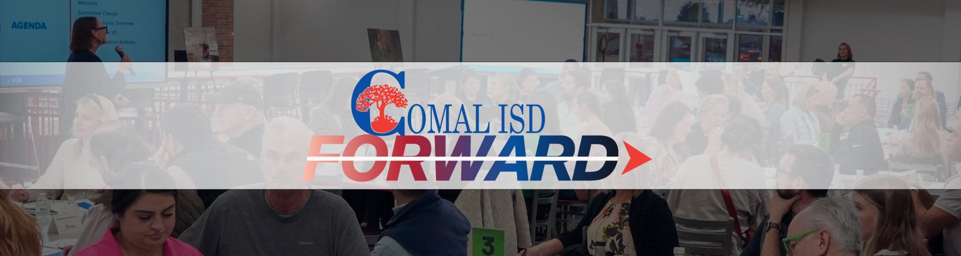 Comal Forward Banner with photo of members