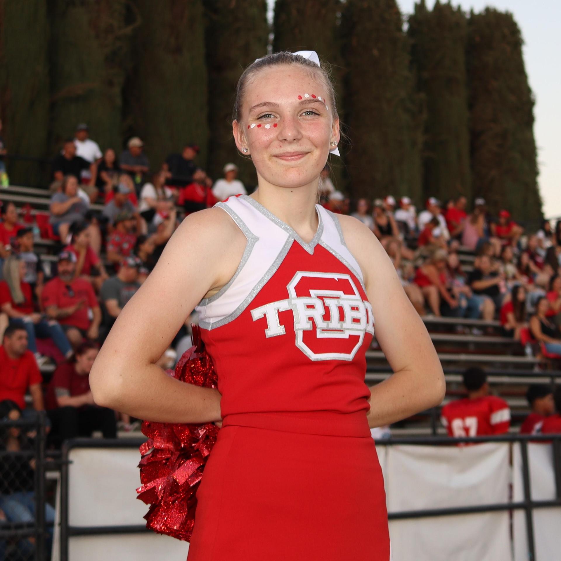junior varsity cheerleaders at the Kerman game