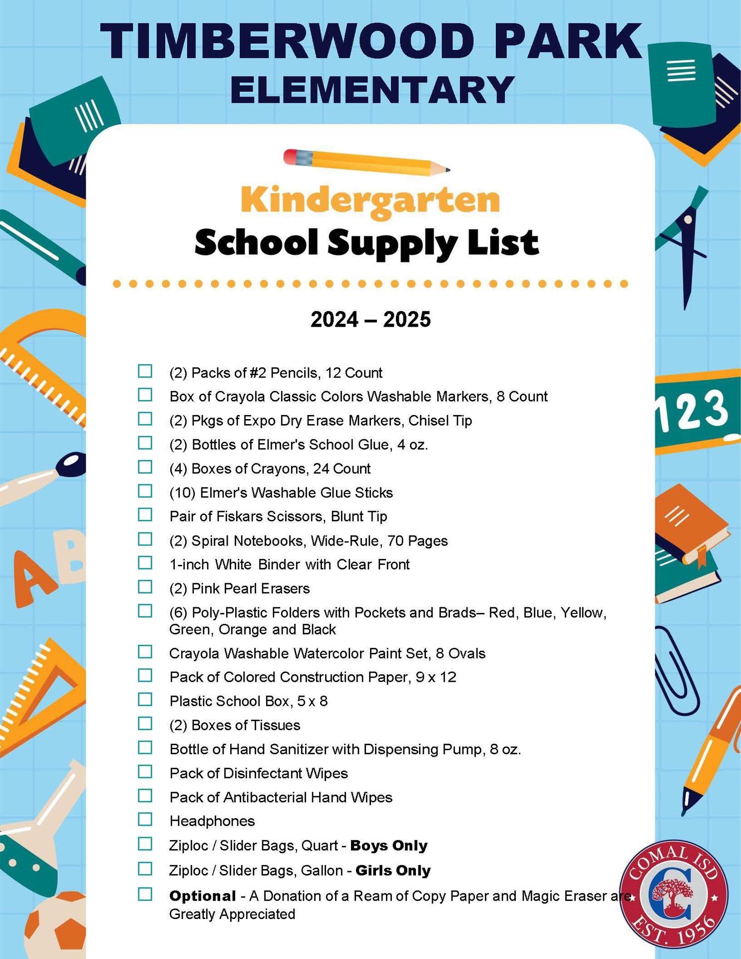 Timberwood Park Elementary School Supply Lists Comal Independent