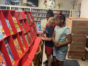 Students attending book fair.