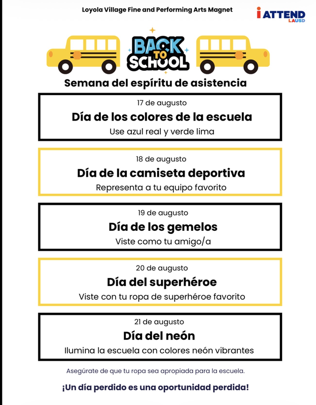 Back to School Spirit Week. Yellow School Bus. Lists of Spirit Week Themes.
