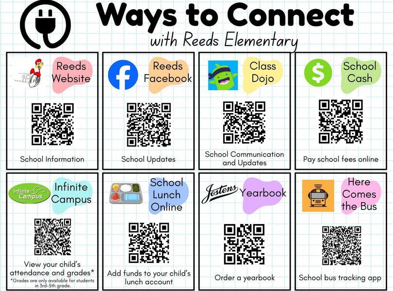 Ways to connect at Reeds QR codes