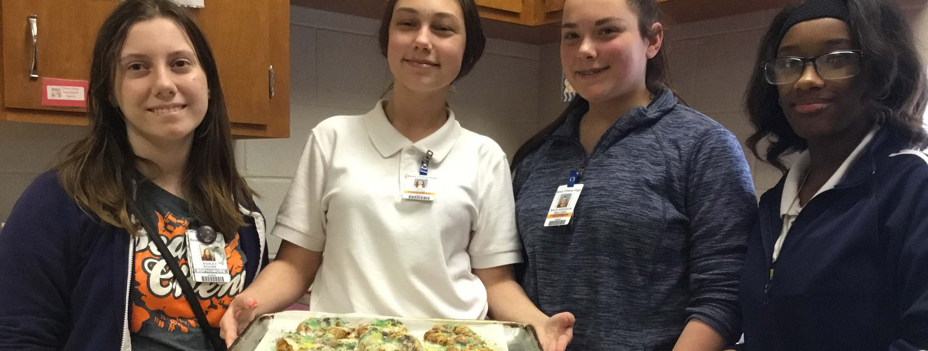 Mardi Gras King Cakes made by Beau Chene Nutrition & Foods students. Ashley, Zoe, Adda and Talitha