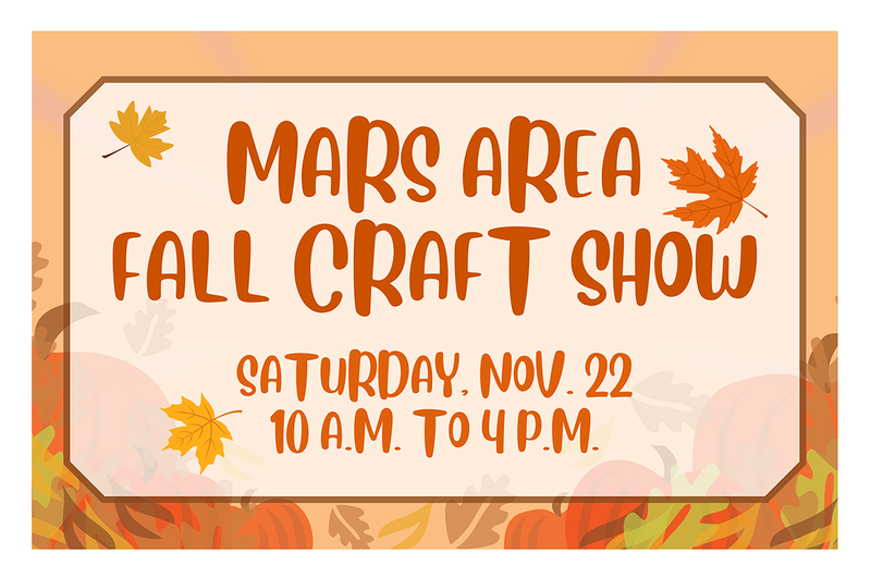 A graphic with fall leaves and pumpkins and the words Fall Craft Show