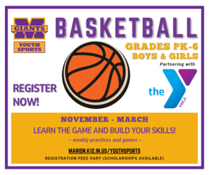 promo graphic - Marion Youth Sports basketball winter 2026-27