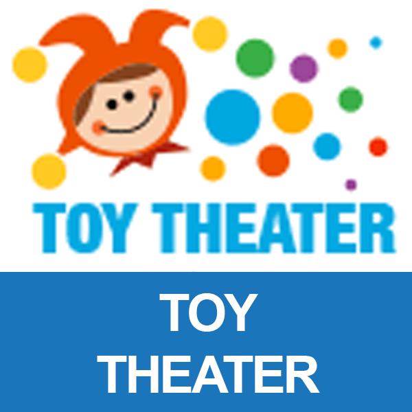 Jester with multicolored dots with words saying Toy Theater