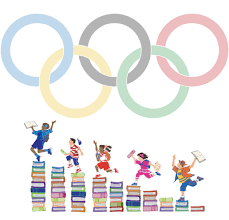 Olympic rings over kids on books
