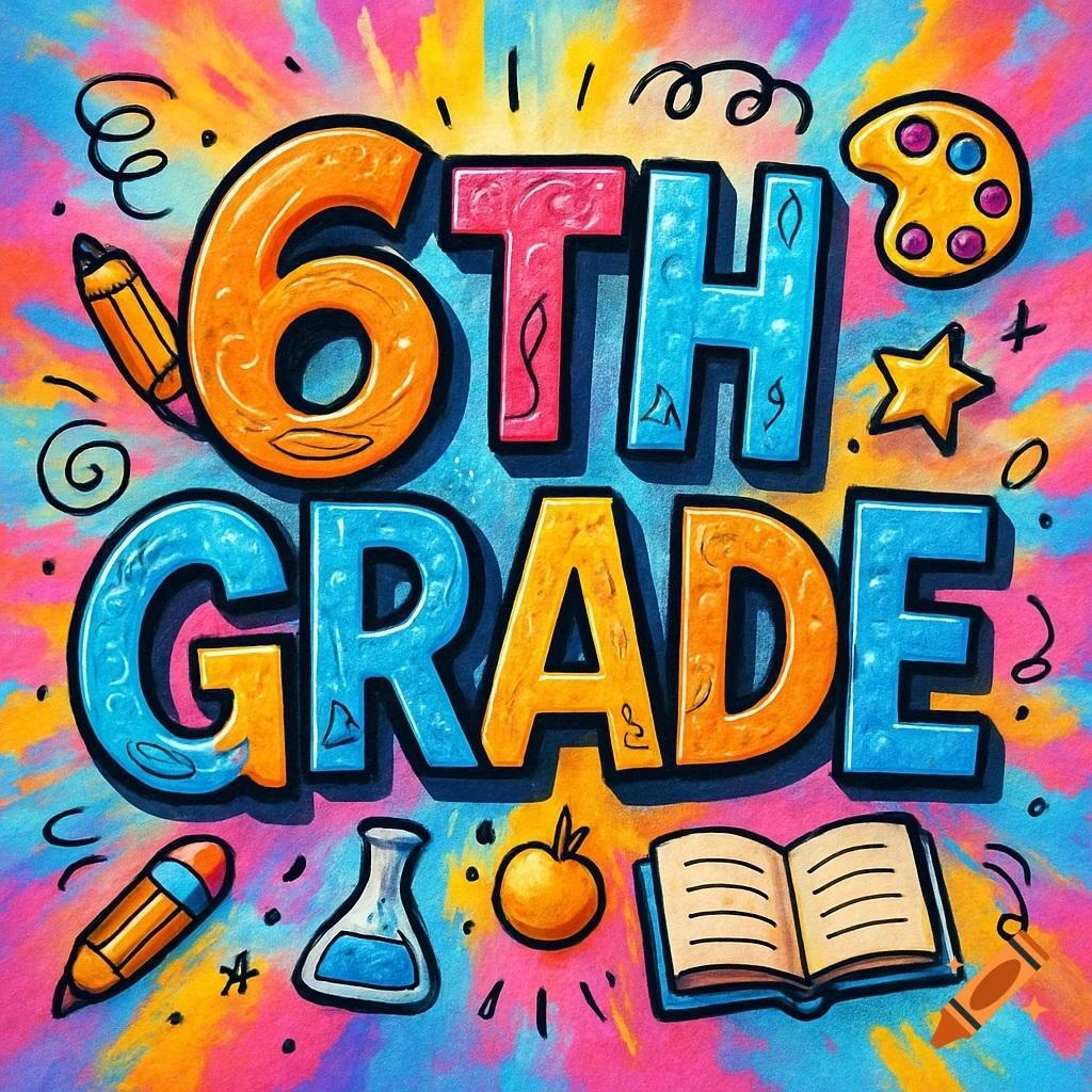 Colorful 6th gr graphic-school icons