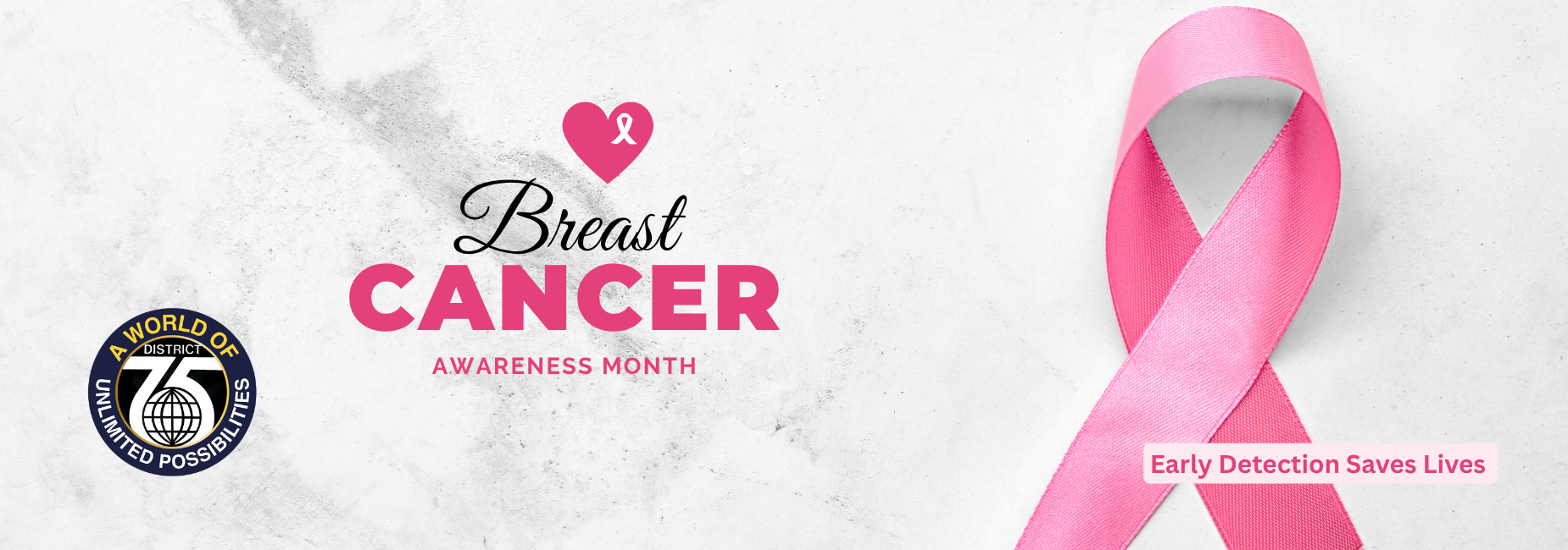 Breast Cancer Awareness Month graphic featuring a pink ribbon and heart.
