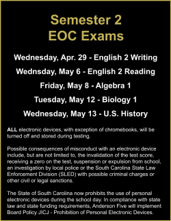 Exam schedule for semester 2 EOC cources