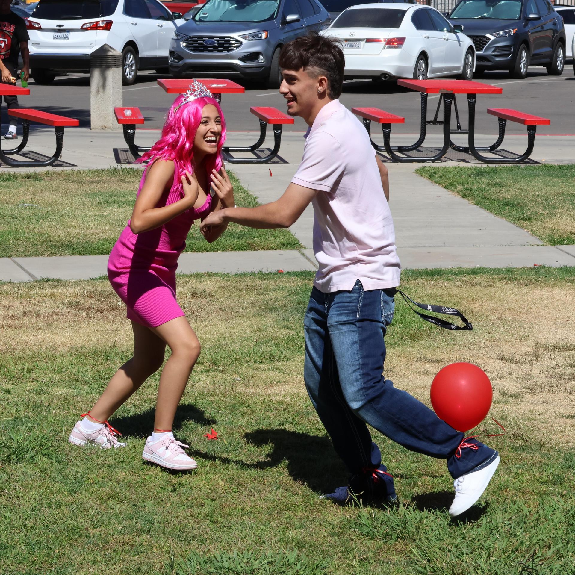 students dressed in pink to show school spirit