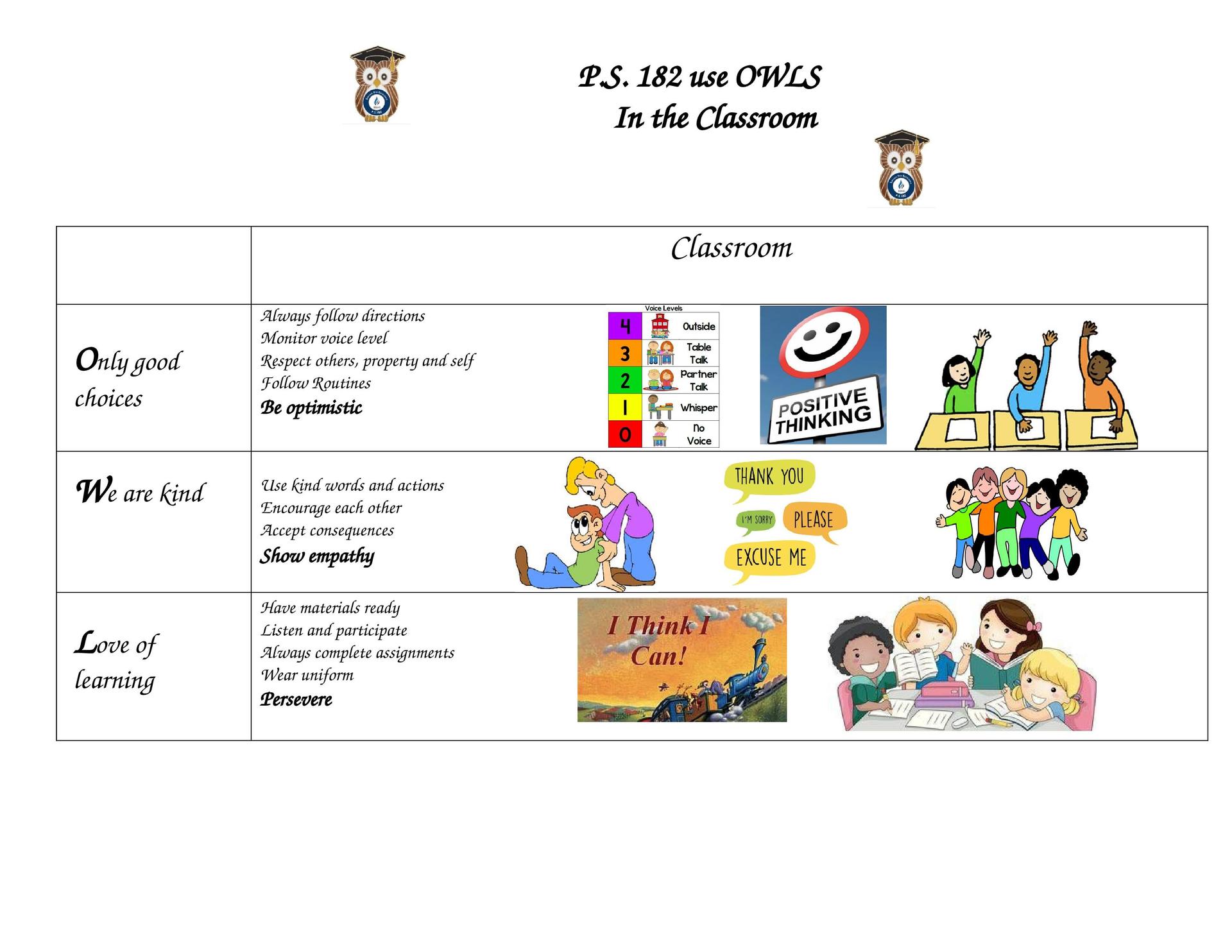 OWL Classroom Matrix (English)