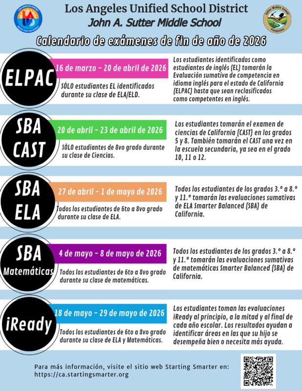 Updated Testing Schedule Spanish
