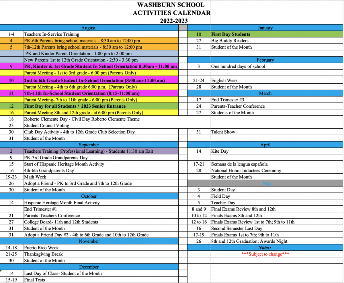 NEW 2022 - 2023 ACTIVITIES CALENDAR RELEASED | Washburn School NEW 2022 - 2023 ACTIVITIES CALENDAR RELEASED | Washburn School
