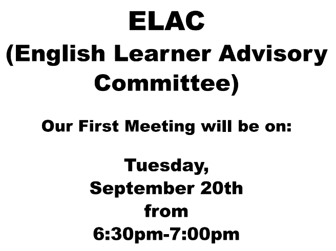 ELPAC meeting: Tue, Sept 20th 6:30 to 7:00
