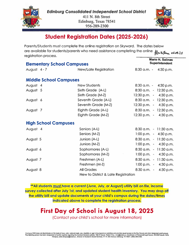 Student Registration Dates [English]