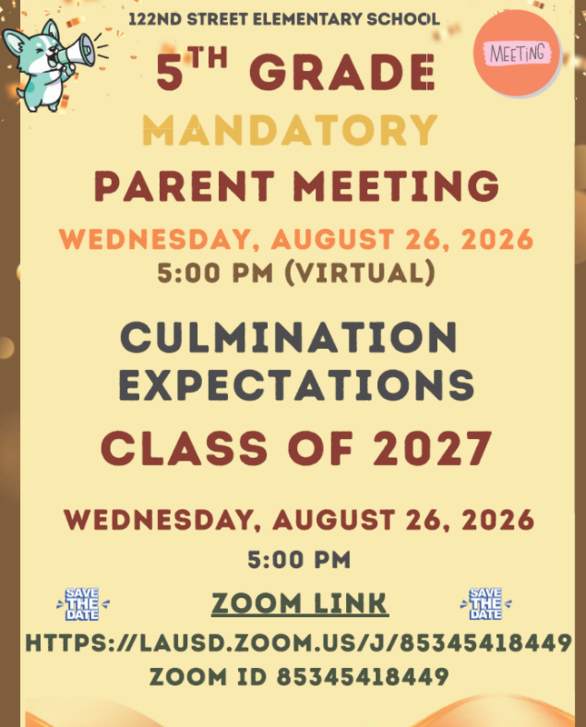Parent Meeting explaining the 5th grade culmination