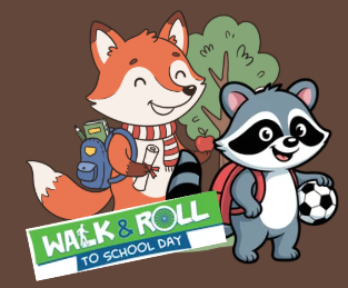 fox and raccoon walk to school day