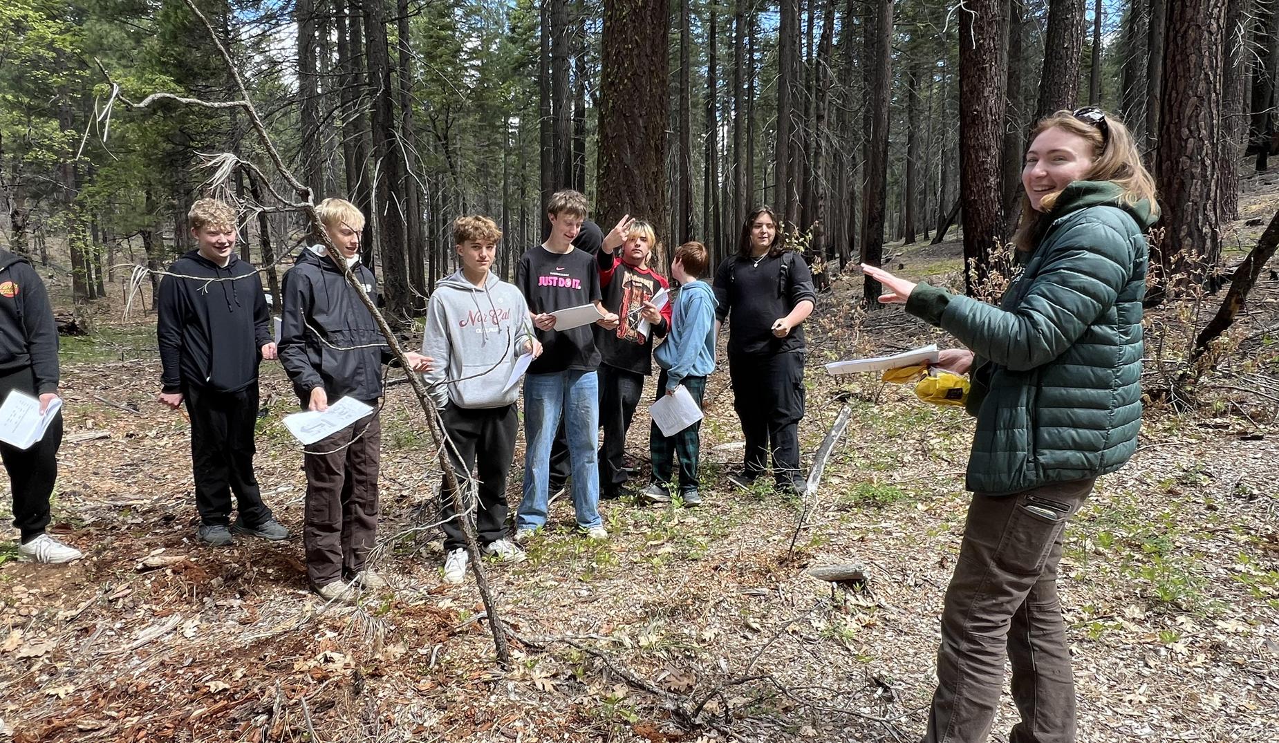 Students learning about the forest plantlife