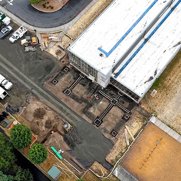 aerial view of forms in trenches