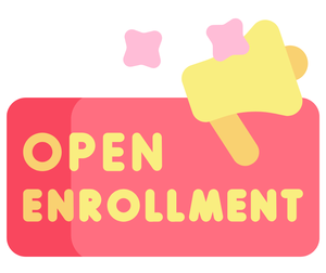 yellow megaphone saying open enrollment