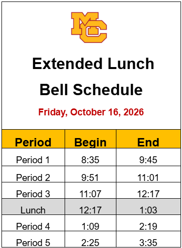 Extended Lunch Bell Schedule
