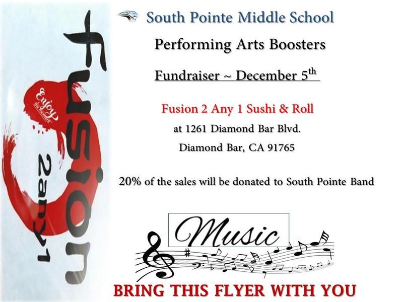 SPMS Performing Arts Boosters Fundraiser ~ FUSION 2 Any 1 Sushi & Roll Featured Photo