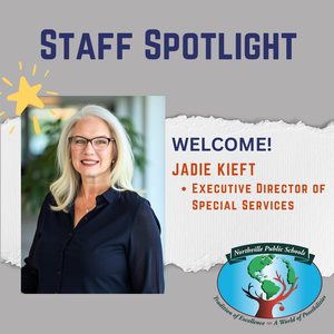 Staff spotlight graphic with a headshot of Jadie Kieft
