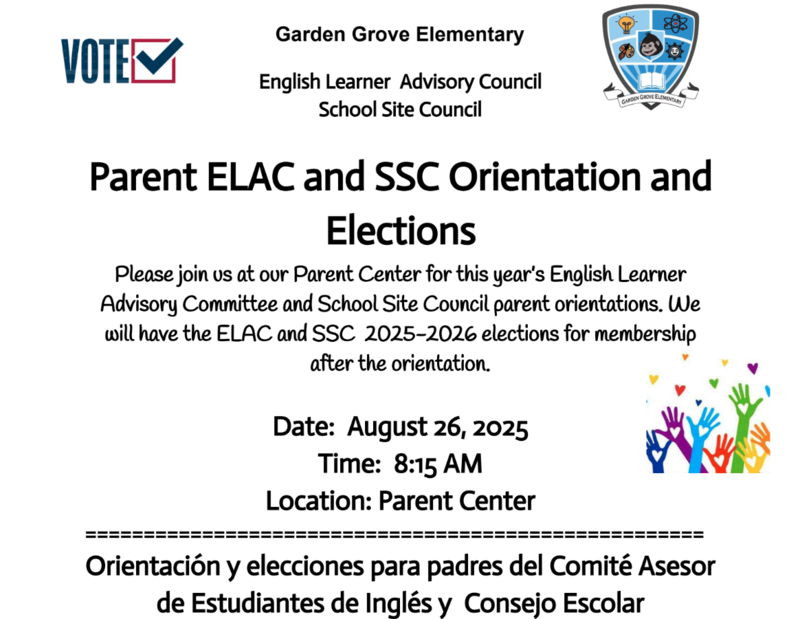 ELAC & SSC Orientation 8/26