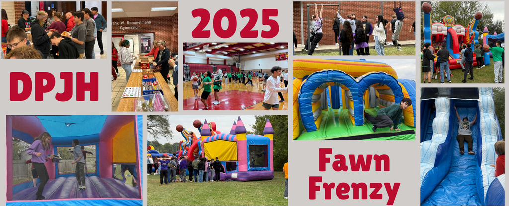 Collage of students participating in various fun activities at DPJH's 2025 Fawn Frenzy event.