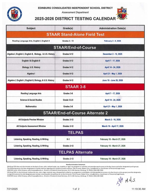 District Benchmark Testing 2026