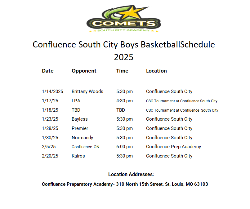 SC Boys Basketball 2024 - 2025 Schedule