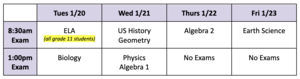 NEST+m January Regents Exam Schedule